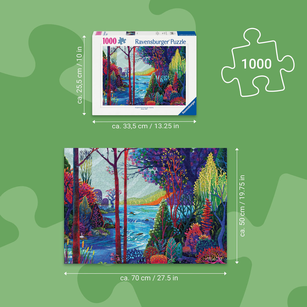Ravensburger Indigo Forest puzzle texture details highlighting layered trees for realism