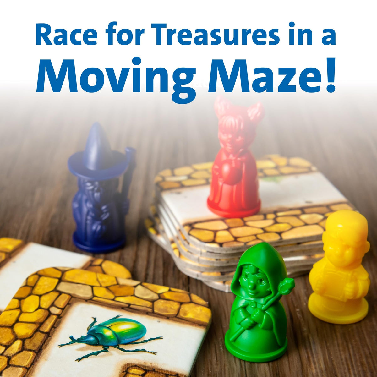 Ravensburger Labyrinth playing pieces ready to move through changing paths.