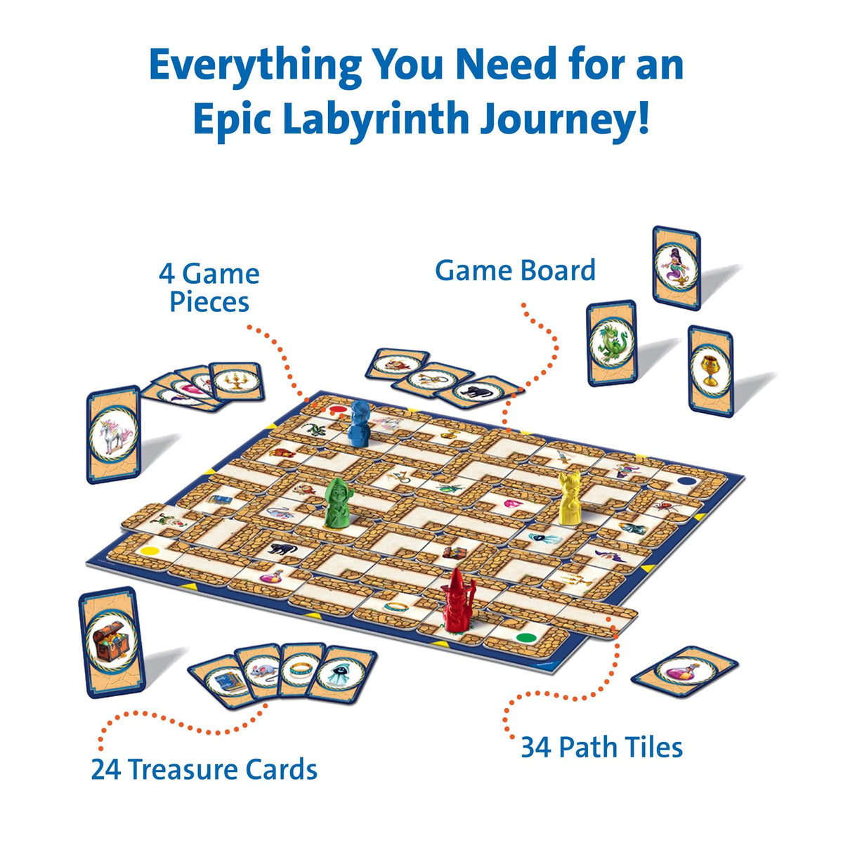 Ravensburger Labyrinth treasure cards laid out for strategic collection.