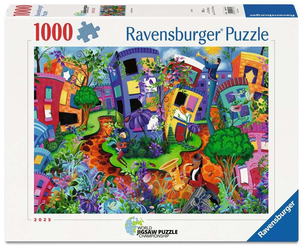 Ravensburger Lady Bug Lane puzzle box cover inviting family garden whimsy and challenge.