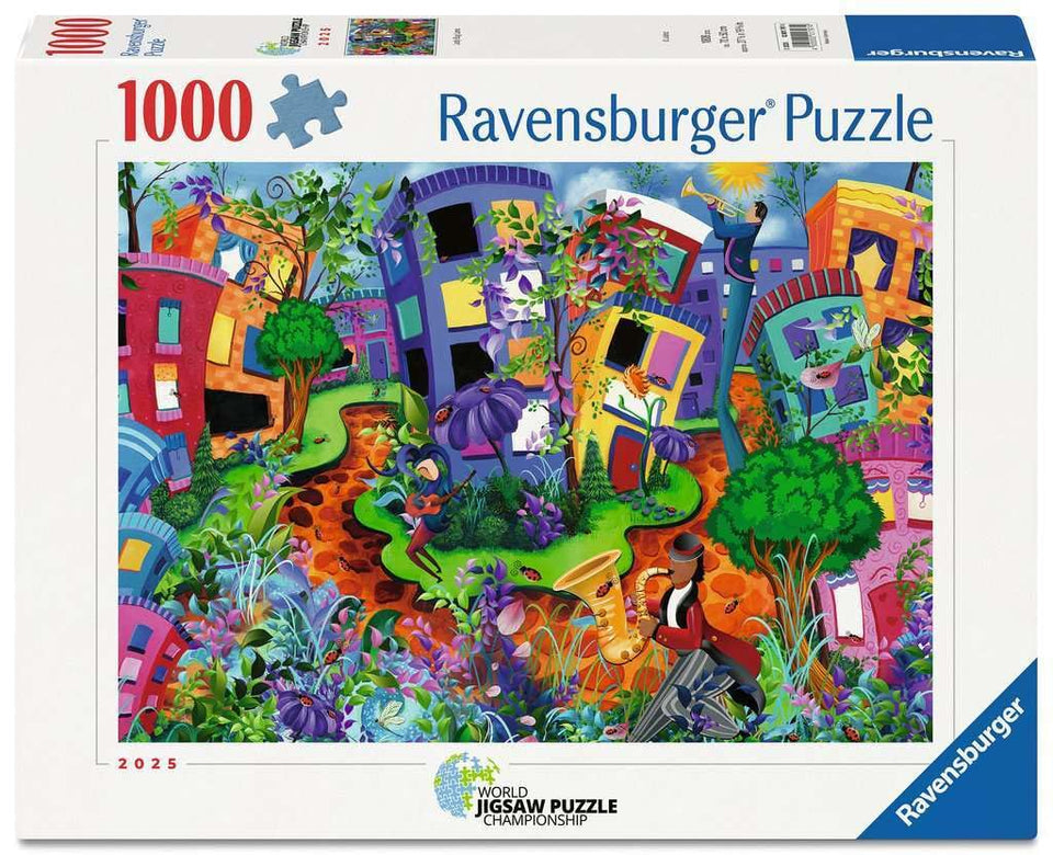 Ravensburger Lady Bug Lane puzzle box cover inviting family garden whimsy and challenge.