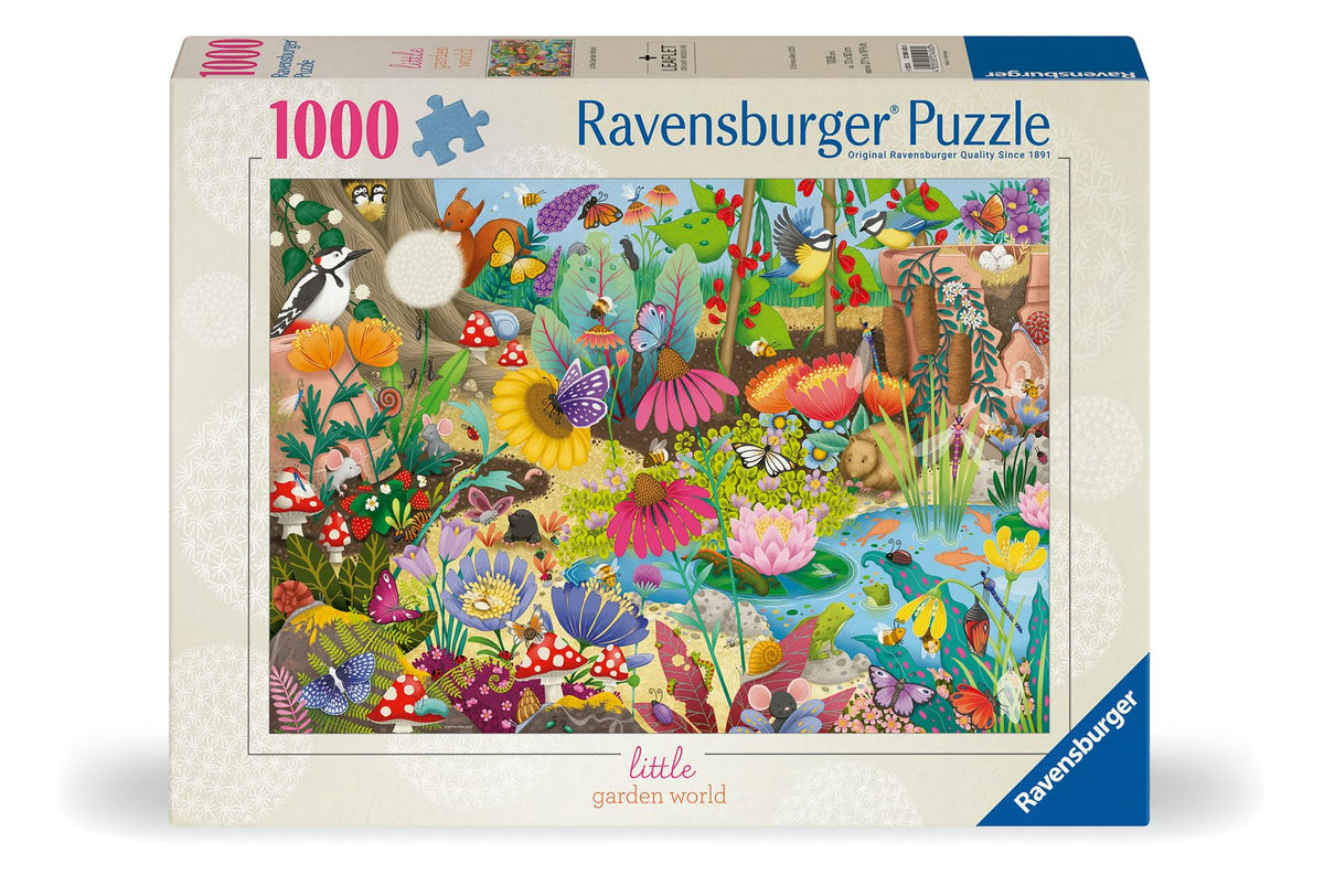 Ravensburger Little Garden World on-table assembly; perfect setup for solo or family sessions.