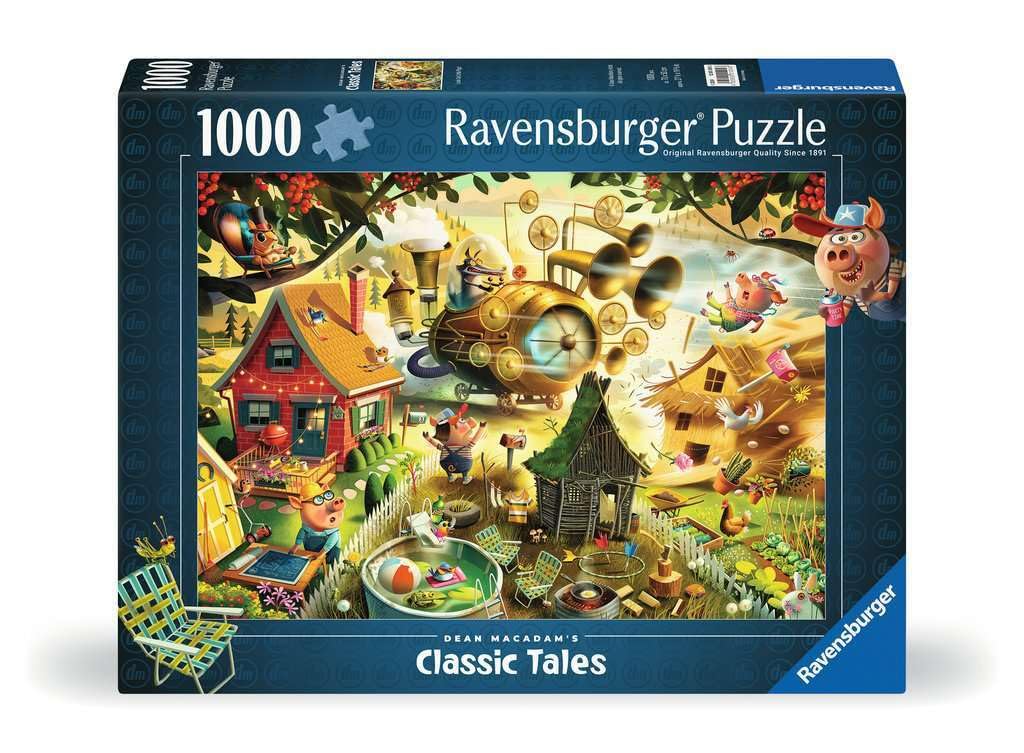 Ravensburger Look Out Little Pigs puzzle art with vibrant colors for a playful challenge
