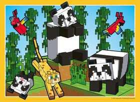 Ravensburger Minecraft brave heroes scene puzzle with action-packed landscape and characters.
