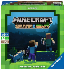 Ravensburger Minecraft Builders & Biomes board with Overworld grid for strategic play.