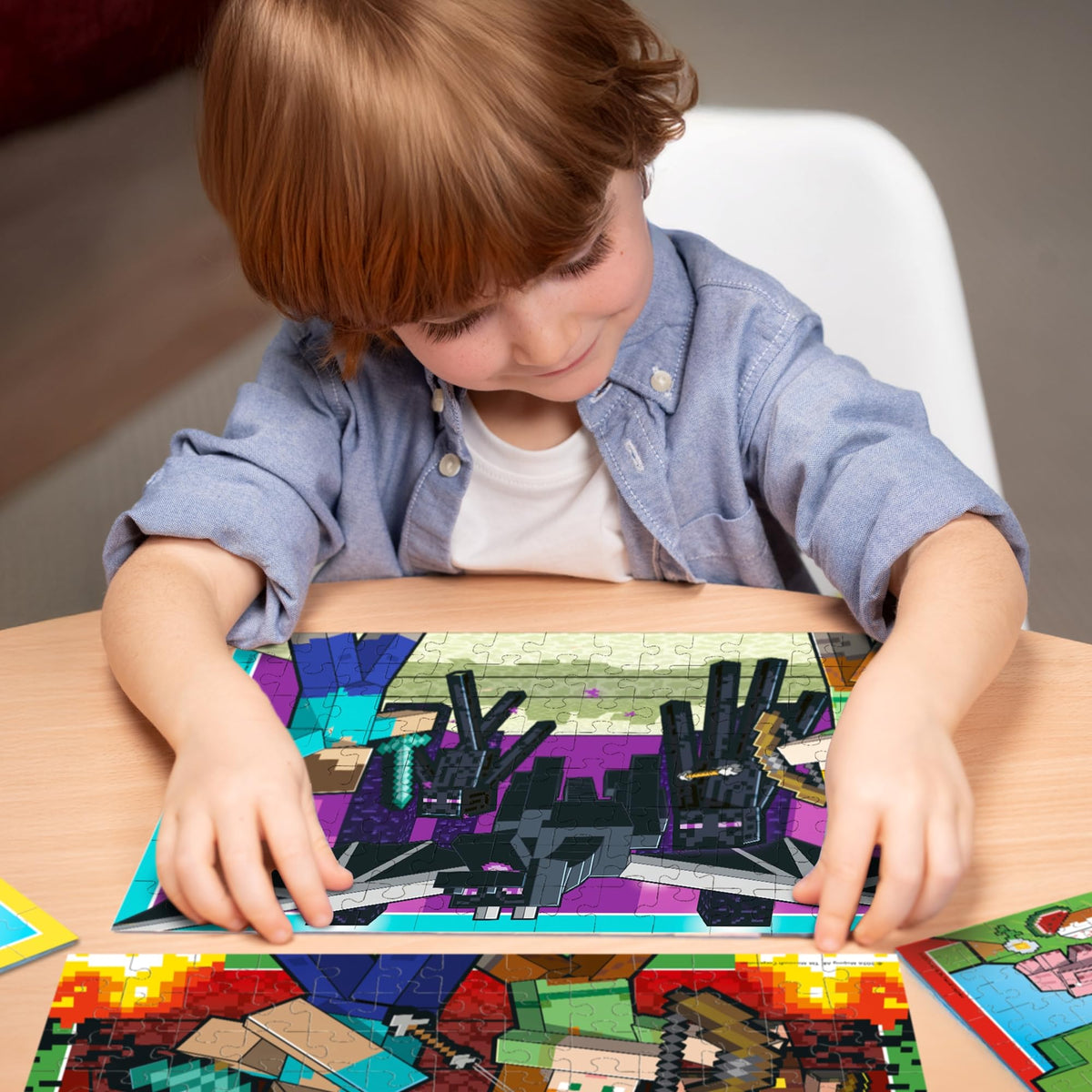 Ravensburger Minecraft colorful landscapes puzzle inviting storytelling and exploration.