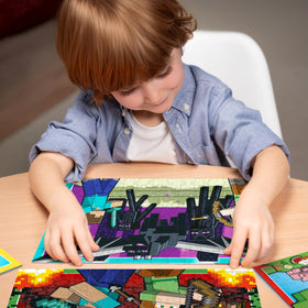 Ravensburger Minecraft colorful landscapes puzzle inviting storytelling and exploration.