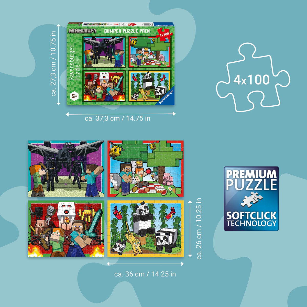 Ravensburger Minecraft mythical creatures scene puzzle full of fantasy details and color.