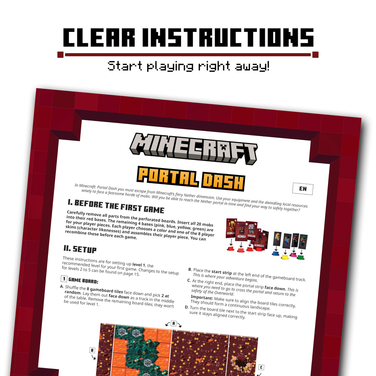 Ravensburger Minecraft Portal Dash instruction book, clear rules for quick, confident learning.
