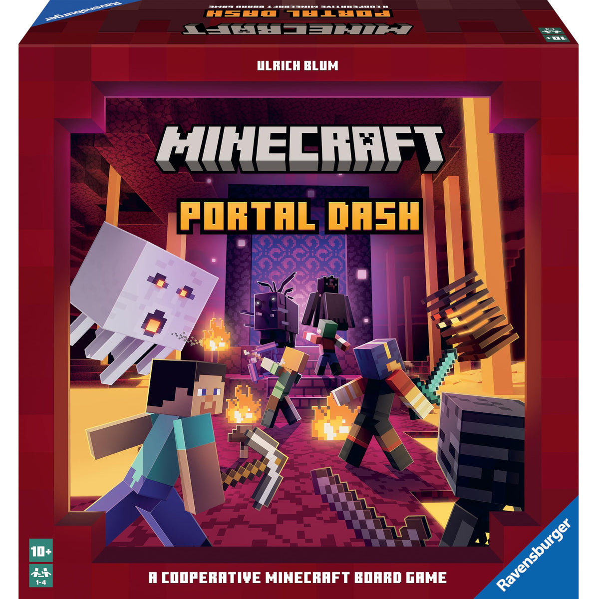Ravensburger Minecraft Portal Dash player pieces, easy setup for fast, cooperative play.