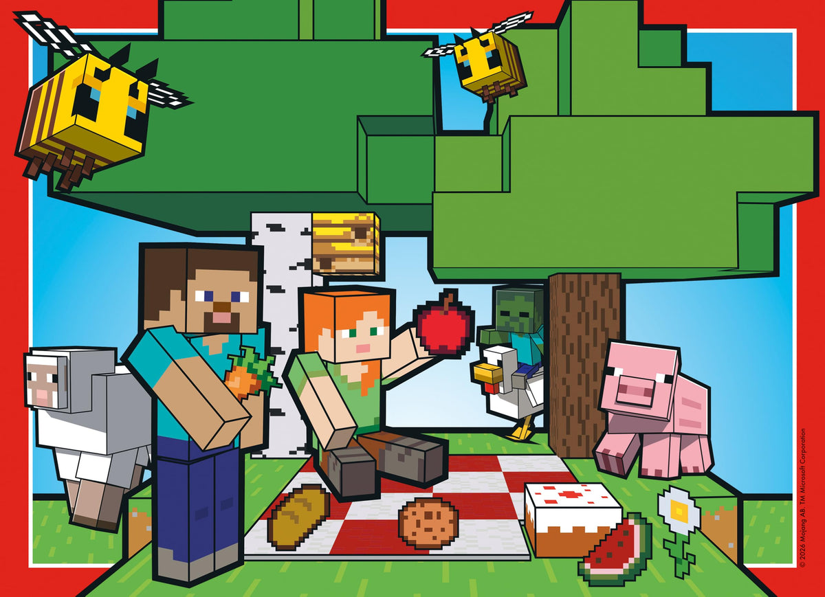 Ravensburger Minecraft tiger-elephant habitat puzzle featuring wild animals and lush scenery.