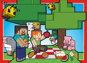 Ravensburger Minecraft tiger-elephant habitat puzzle featuring wild animals and lush scenery.