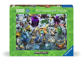 Ravensburger Mojang Minecraft Mobs puzzle highlights iconic mobs for focused relaxation.