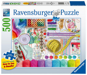 Ravensburger Needlework Station 500-piece puzzle with easy-to-handle pieces for comfortable puzzling.