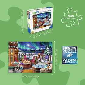 Ravensburger Northern Lights puzzle highlights a starry sky for immersive, screen-free pastime.