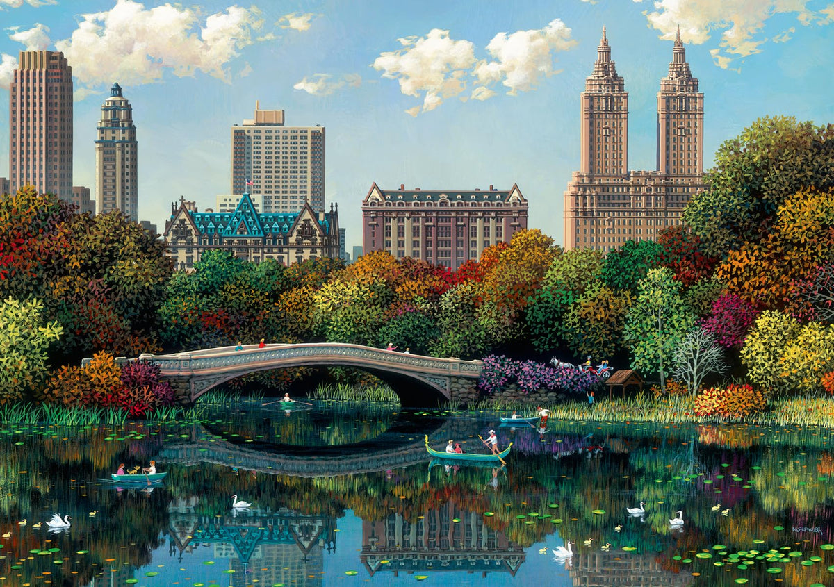 Ravensburger NY Central Park Bow Bridge puzzle assembly for concentration and calm.