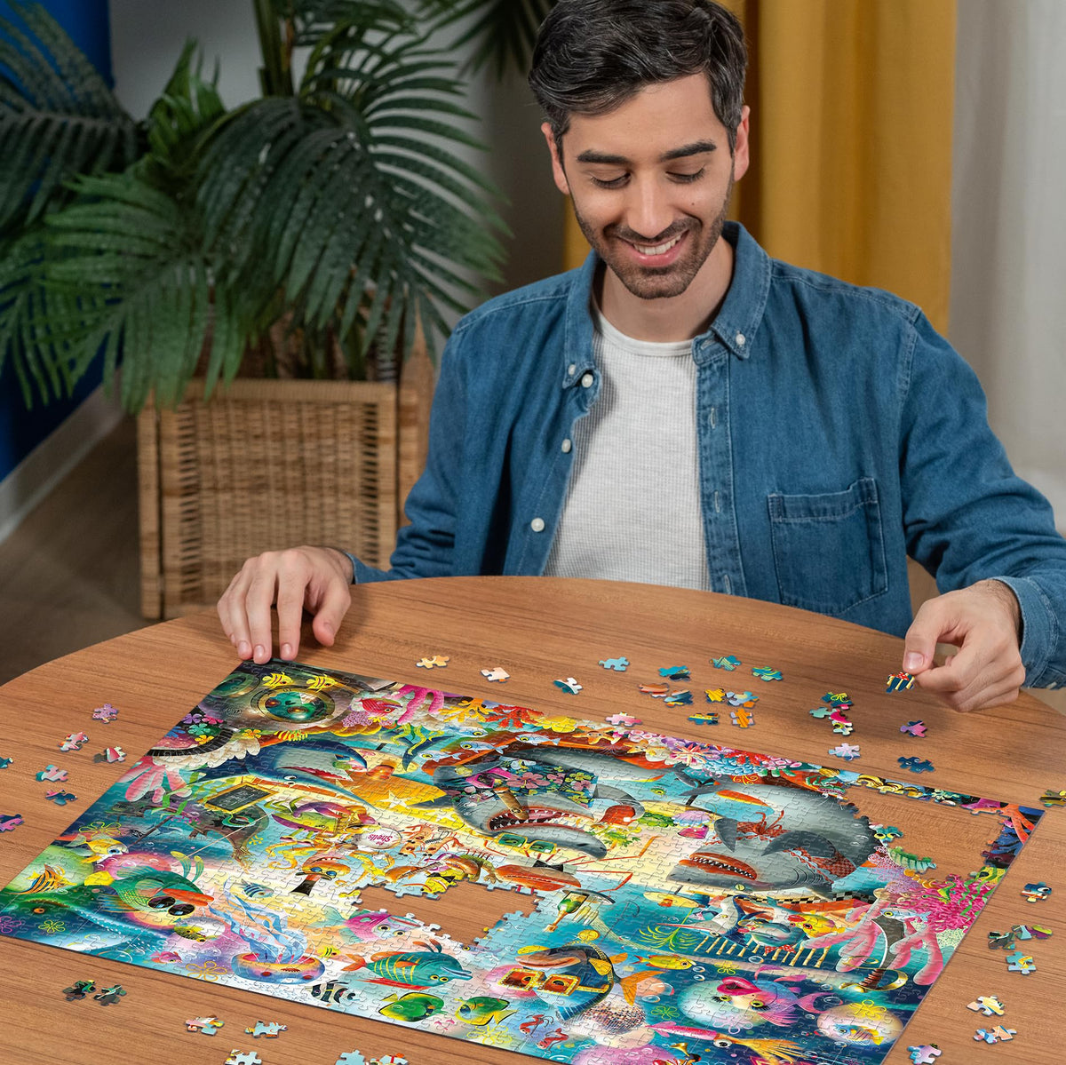 Ravensburger Ocean Lounge completed puzzle shown, illustrating sturdy interlocking and vivid colors.