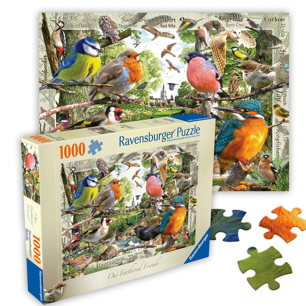 Ravensburger Our Feathered Friends colorfully perched birds scene, a relaxing, screen-free escape for bird lovers.