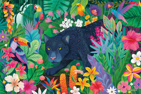 Ravensburger panther in flowery jungle puzzle hero scene promotes calm focus during puzzling