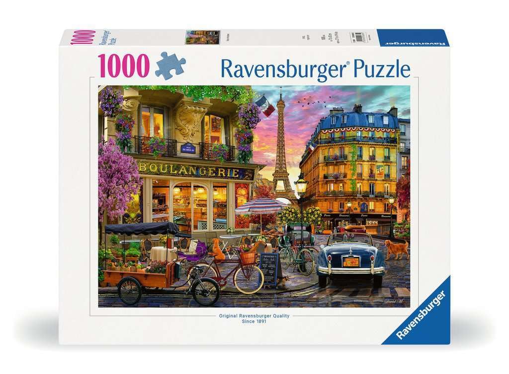 Ravensburger Paris at Dawn Eiffel Tower sunrise puzzle for mindful relaxation.