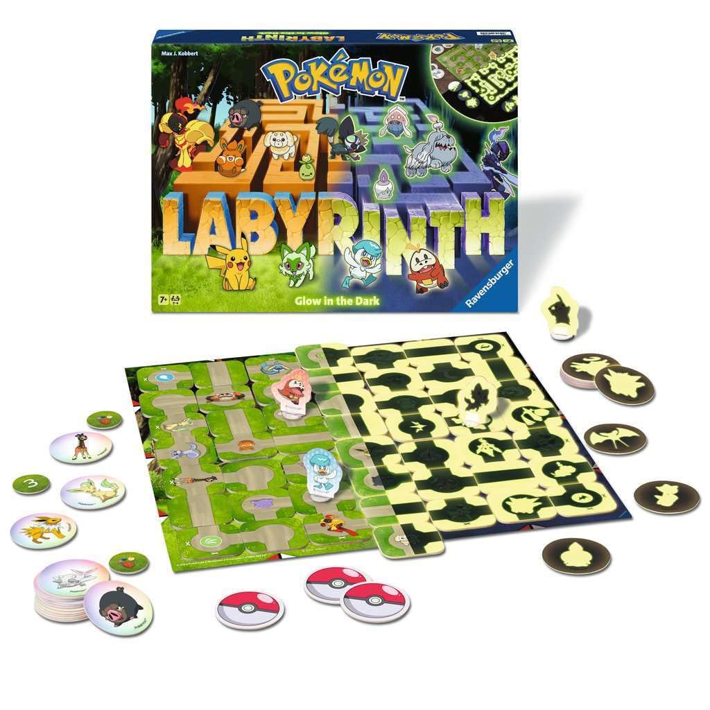 Ravensburger Pokémon Labyrinth Glow in the Dark supports 2-4 players with a luminous twist.