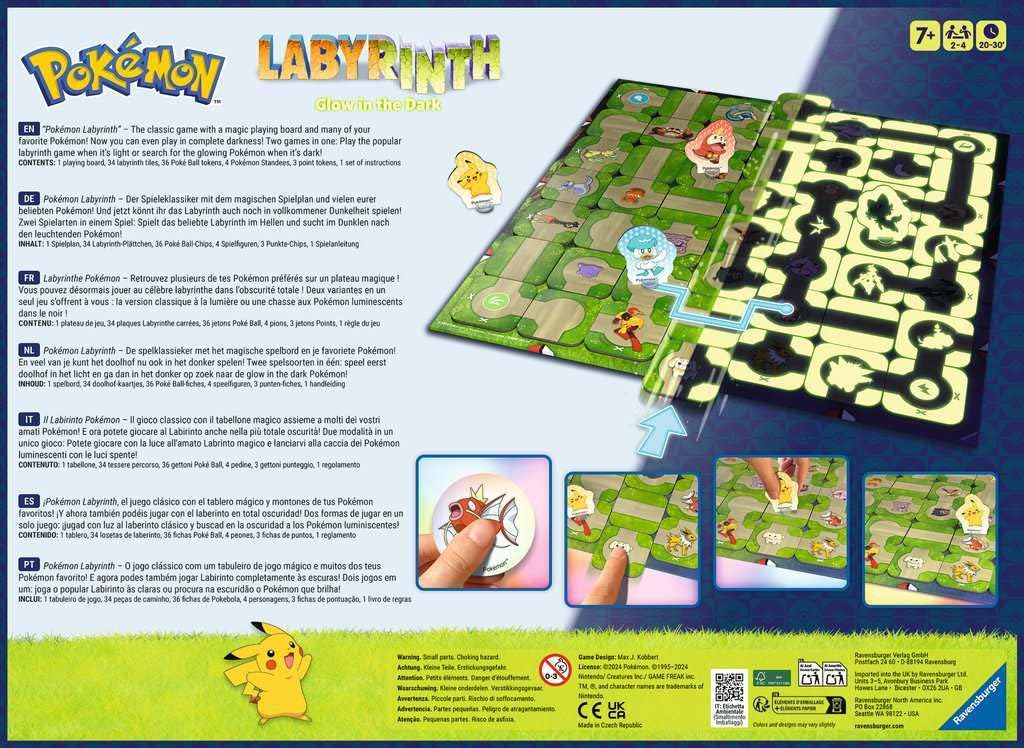 Ravensburger Pokémon Labyrinth Glow in the Dark ghost Pokémon figures appear for nighttime mystery.