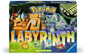 Ravensburger Pokémon Labyrinth Glow in the Dark game board glows for exciting night play.