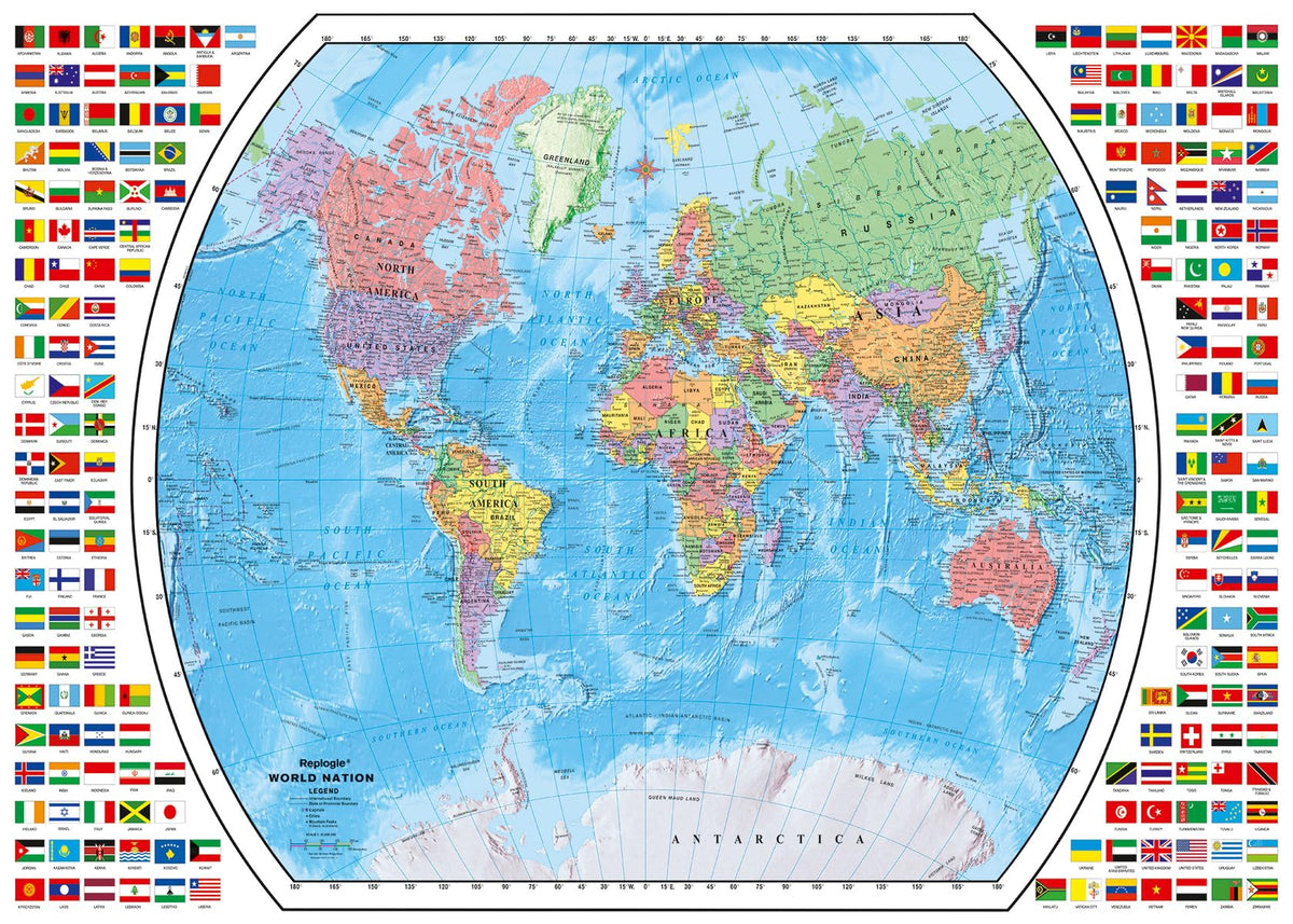 Ravensburger Political World Map box-front, premium 1000-piece puzzle for adults—great for mindful evenings.
