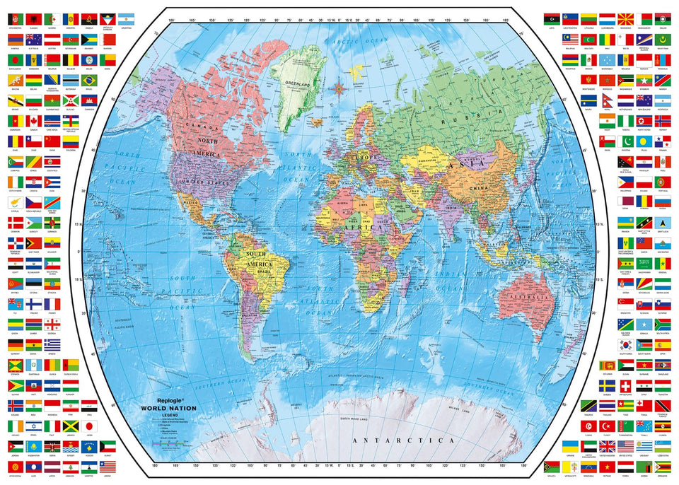 Ravensburger Political World Map box-front, premium 1000-piece puzzle for adults—great for mindful evenings.