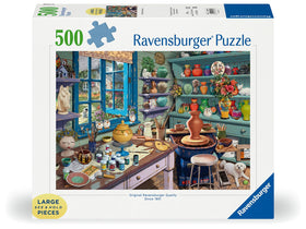 Ravensburger Pottery Studio Sanctuary potter-wheel-and-clay close-up aids concentration during puzzles