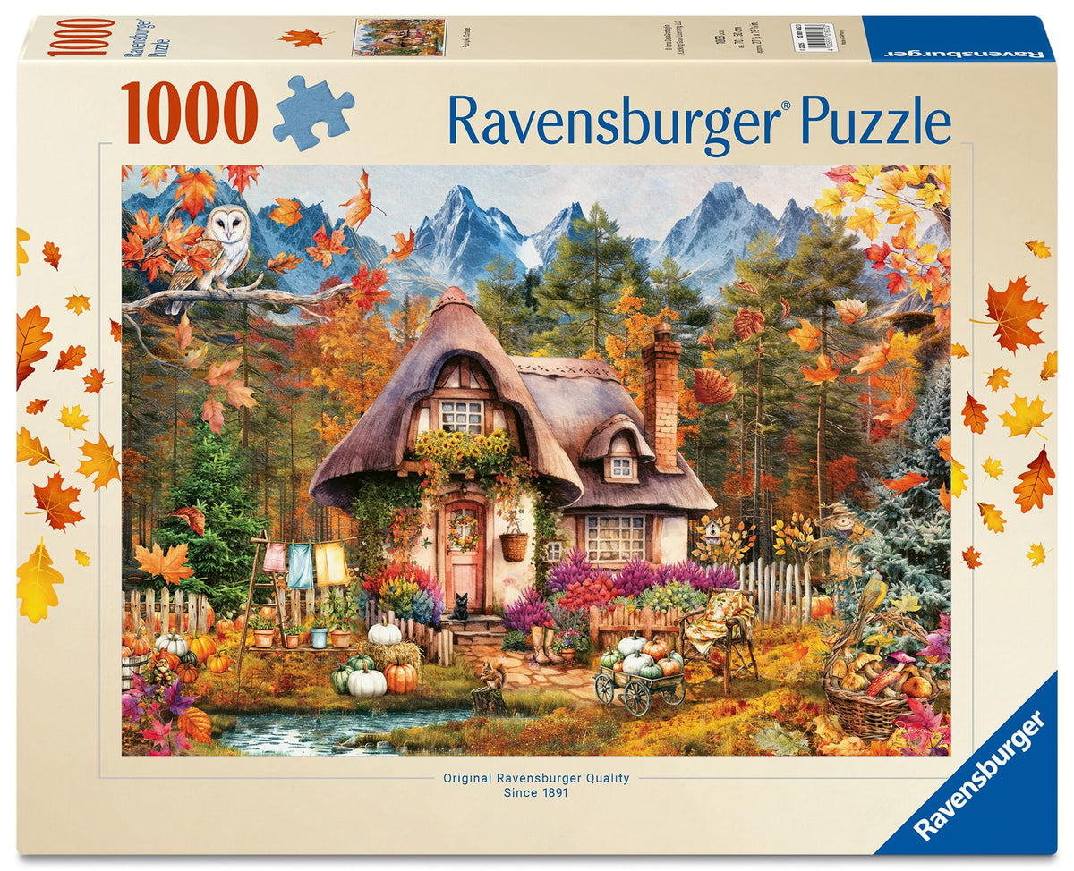 Ravensburger Pumpkin Cottage piece close-up highlights precise interlocking and quality pieces.