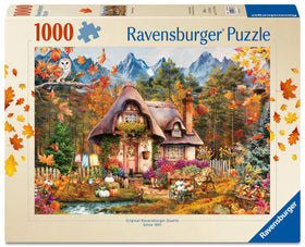 Ravensburger Pumpkin Cottage piece close-up highlights precise interlocking and quality pieces.