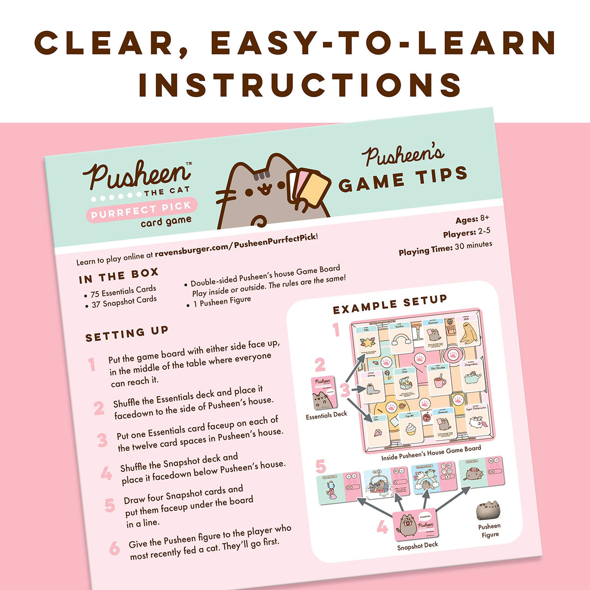 Ravensburger Pusheen Purrfect Pick double-sided board enables varied play.