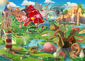 Ravensburger Putt Putt Paradise cover art with whimsical mini golf scene for adults