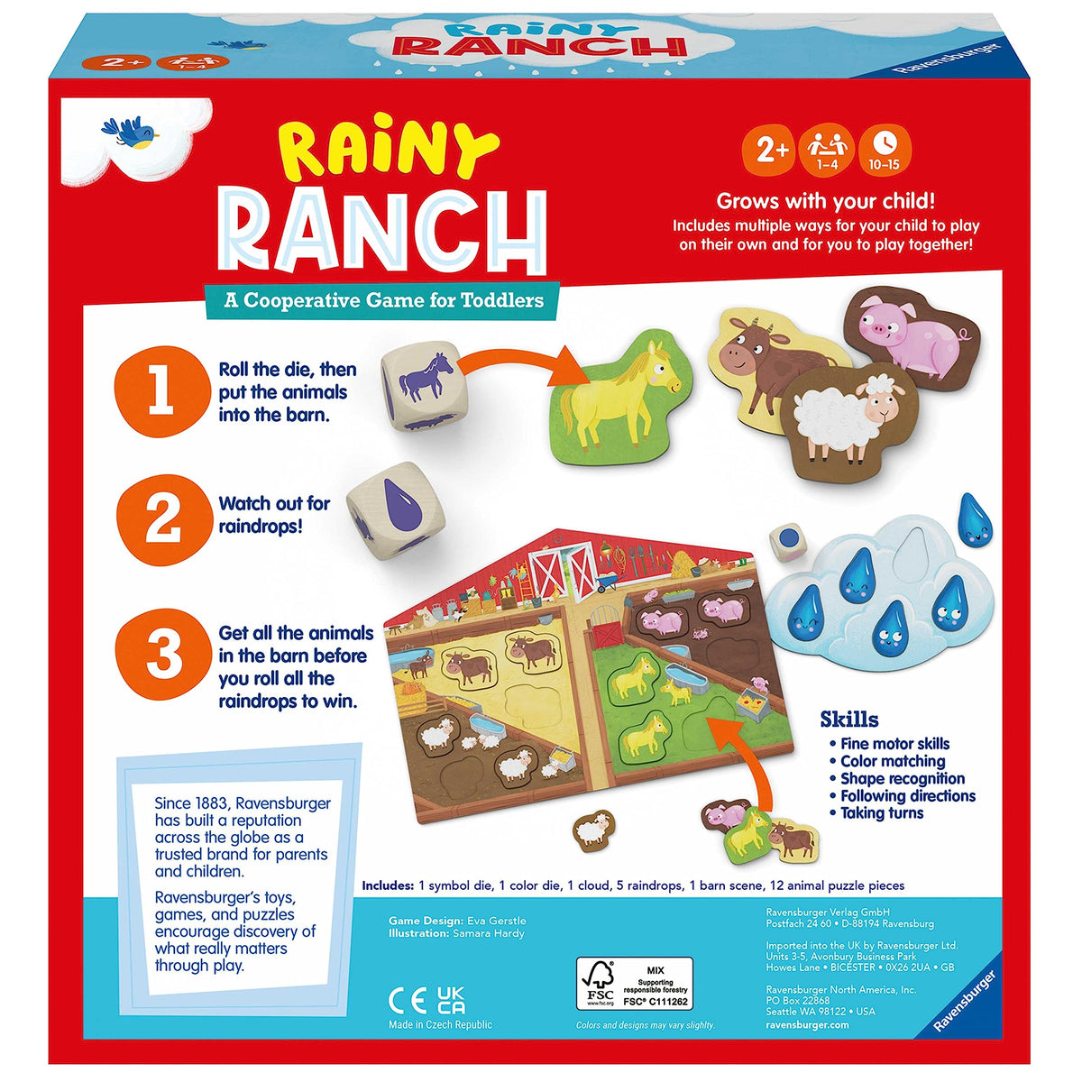 Ravensburger Rainy Ranch oversized dice add tactile fun.