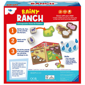 Ravensburger Rainy Ranch oversized dice add tactile fun.