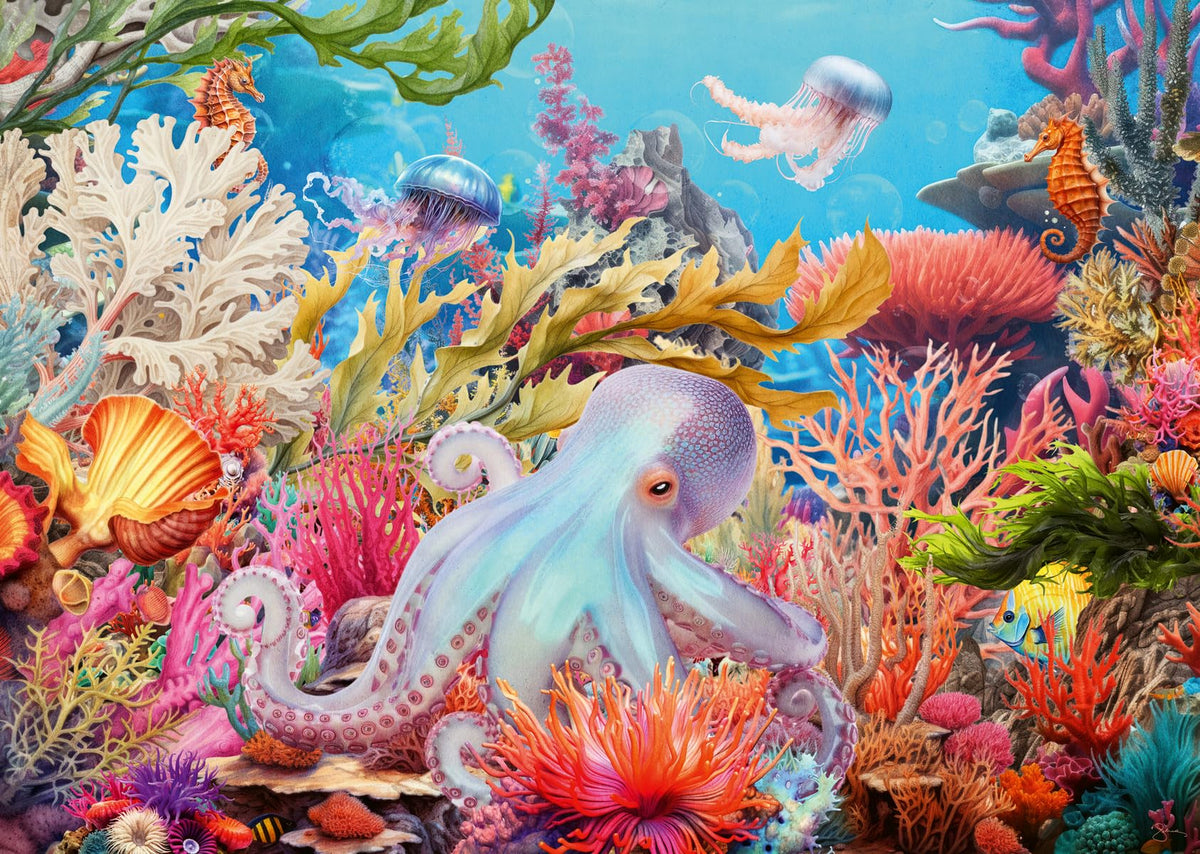 Ravensburger Reef Life puzzle cover with vibrant underwater scene for mindful downtime