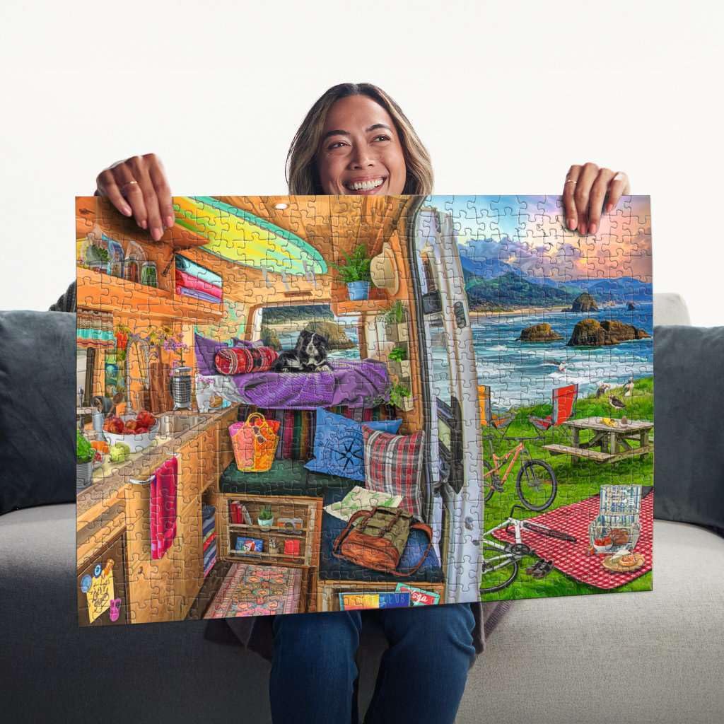 Ravensburger Rig Views family dog in scenery; inviting cozy evenings and shared challenges