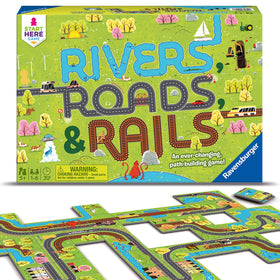 Ravensburger Rivers, Roads and Rails cards enable strategic path-building for kids.