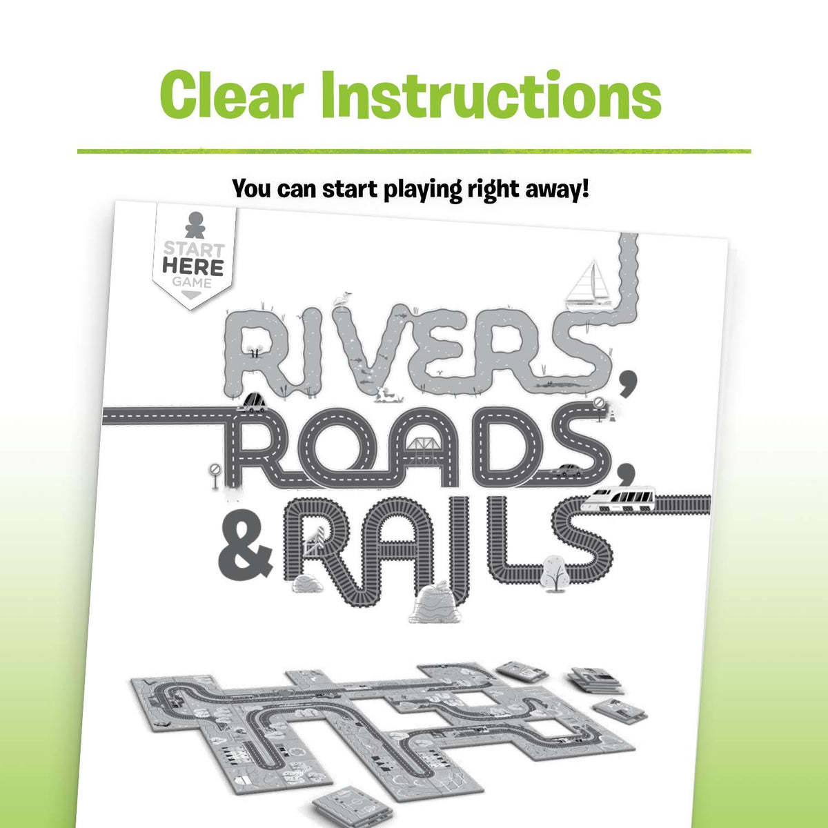 Ravensburger Rivers, Roads and Rails transport-network visuals promote planning and problem-solving.