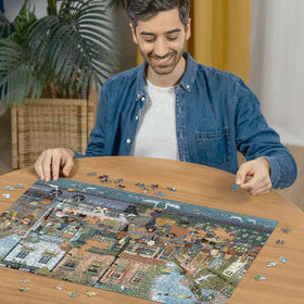 Ravensburger Riverside Town image focusing on reflections on water, great for conversation-starting framing.