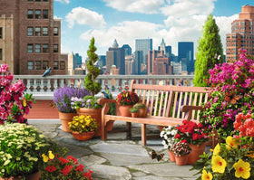 Ravensburger Rooftop Garden puzzle pieces closeup, unique shapes enable smooth interlocking and frustration-free assembly.