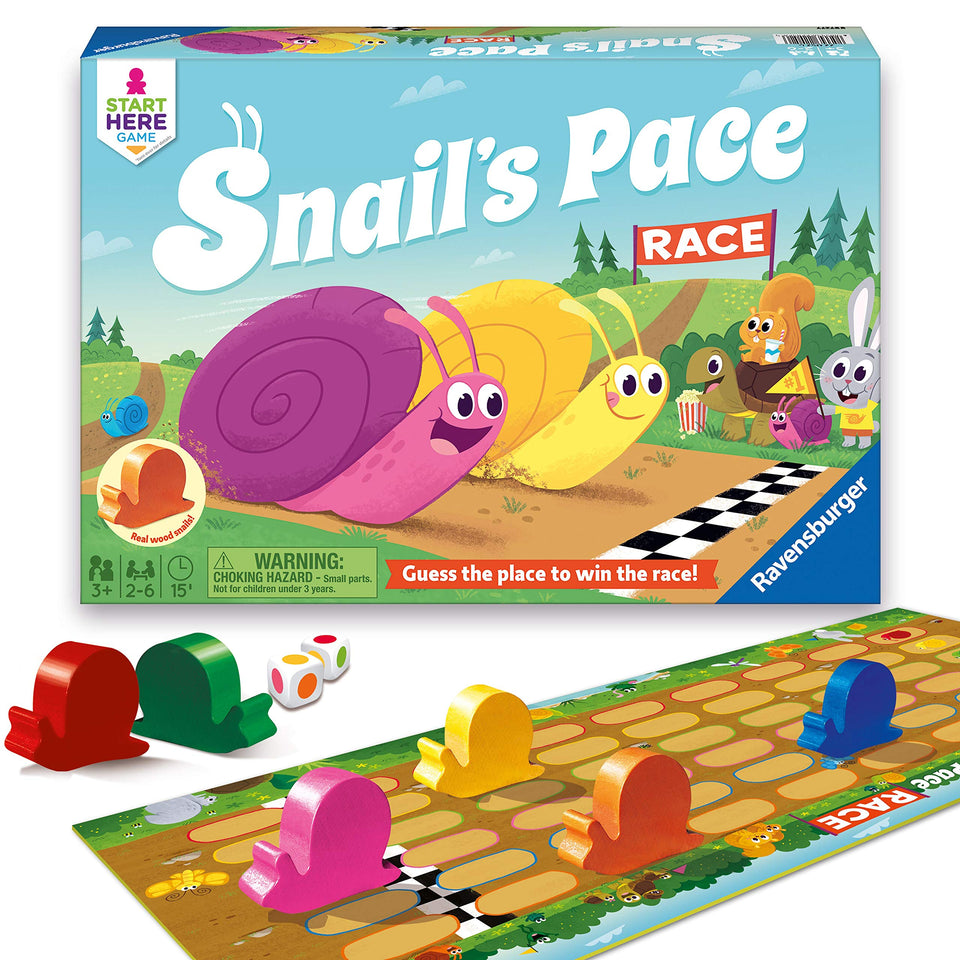 Ravensburger Snail's Pace Race game board with colorful snails encourages color matching skills.