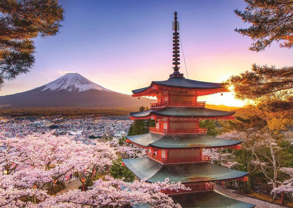 Ravensburger Mount Fuji puzzle – snow-capped peak with blossoms boosts mindful recreation