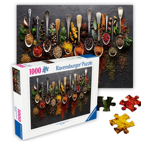Ravensburger Spices from All Over the World puzzle cover with vibrant spices inviting culinary exploration