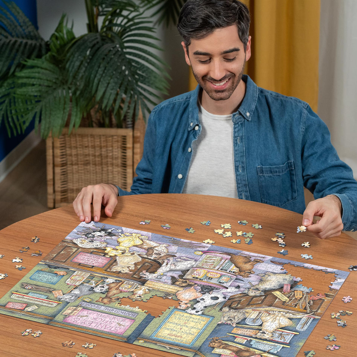 Finished layout of Ravensburger Stanley's Stick Emporium puzzle with vibrant artwork