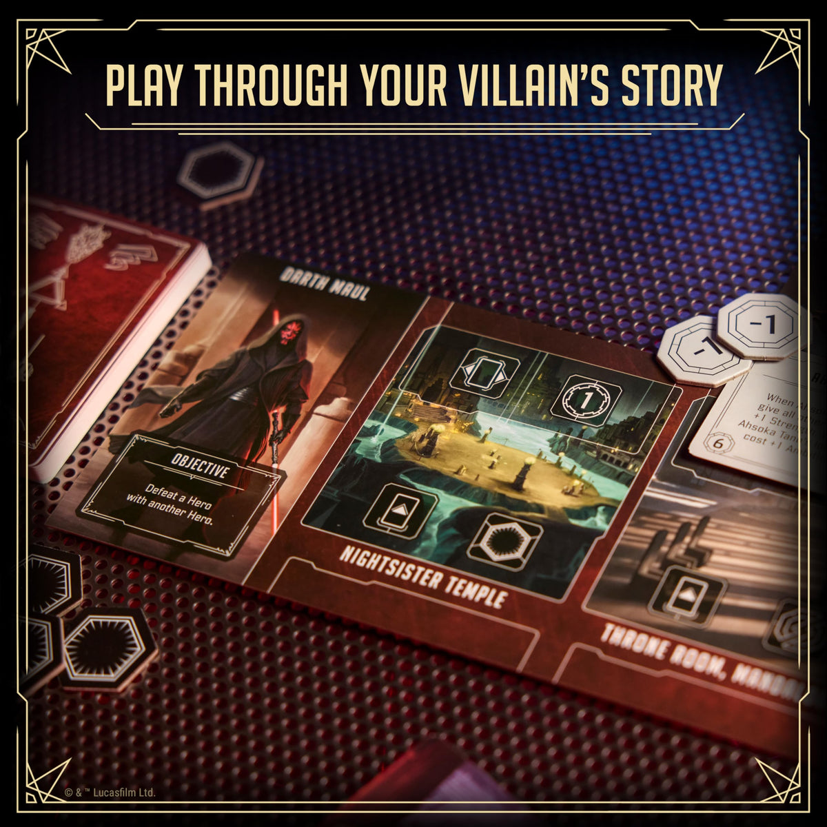 Ravensburger Star Wars Villainous Expandalone 2 artwork panel showcases iconic characters and scenes.