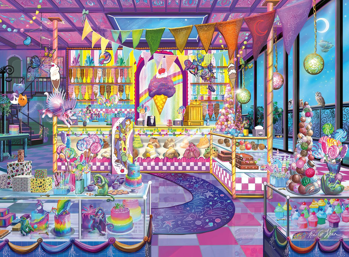 Ravensburger Stardust Scoops puzzle cover shows a candy-colored fantasy scene that sparks imagination.