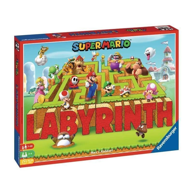 Ravensburger Super Mario Labyrinth playing pieces ready for quick setup.