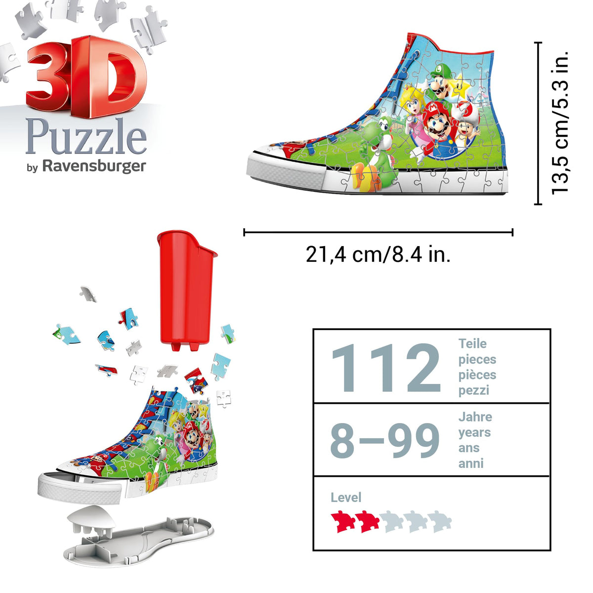 Ravensburger Super Mario Sneaker front artwork showcases vivid Mario graphics.